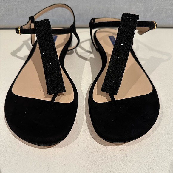 Stuart Weitzman Black Suede Embellished Thong Sandals • 6.5 - Picture 1 of 8
